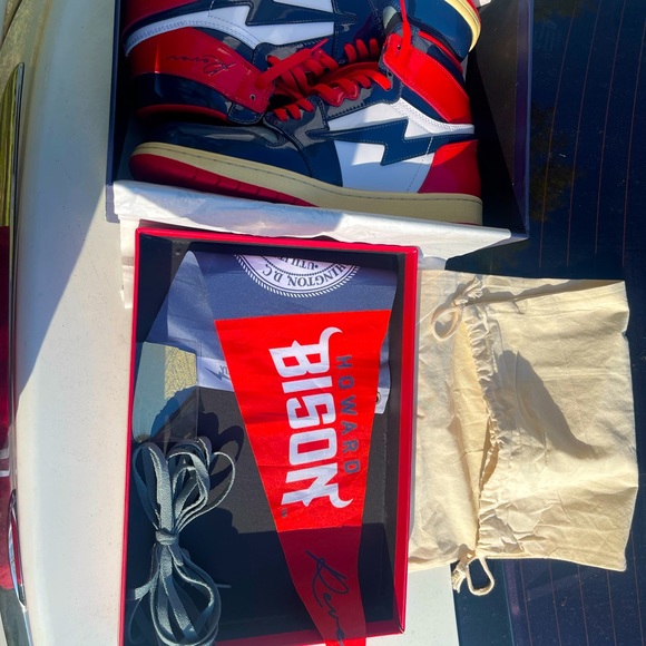 Kool Kiy Jordan 1 Custom Shoes (Red / Blue / White / Cream Grey)(Size 13) - Picture 6 of 12